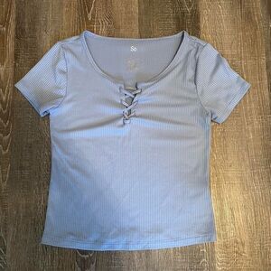 SO Women's Light Blue Lace-Up Tee